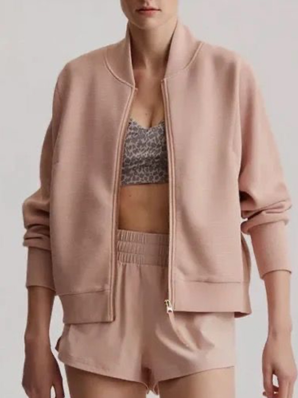 Varley Alia  Mahogany Rose Ribbed Zip Bomber Jacket